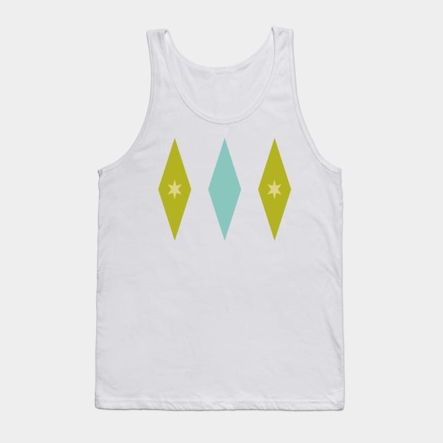 Retro Aqua Blue Avocado Green and Yellow Stars In Diamonds Tank Top by OrchardBerry